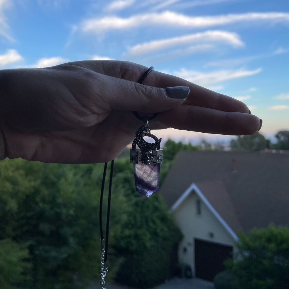 Gothic Fluorite Necklace Mens Crystal Necklace Fluorite Unisex Necklace